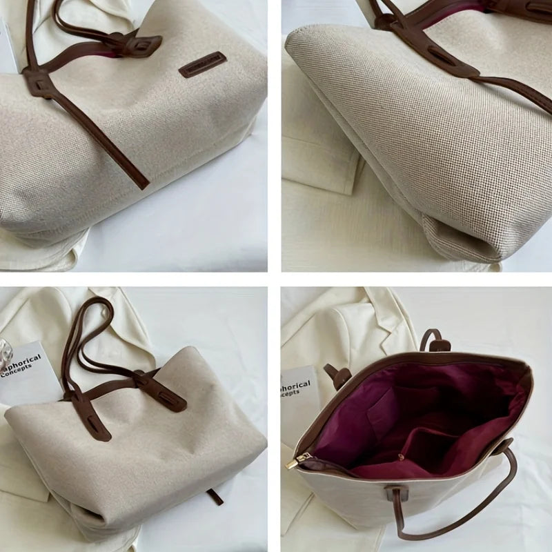 Women’s Casual Large Capacity Canvas Shoulder Bag | Soft Multi-Purpose Satchel Handbag | Durable Solid Canvas Shopper for Travel, Work, and Daily Use Luxegan