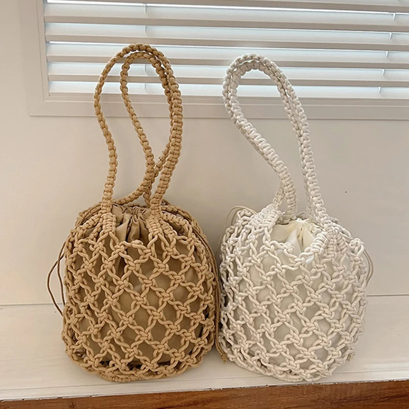 Small Design Straw Woven Bag Women New Summer High Grade Handbag | Water Bucket Bag Hot Selling Westernized Beach Crossbody Bag Luxegan