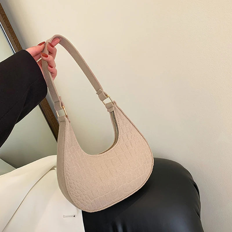 Fashion Korean Version Felt Stone Pattern Underarm Bag | Casual Soft Winter Purse & Shoulder Handbag for Women (Lightweight) Luxegan