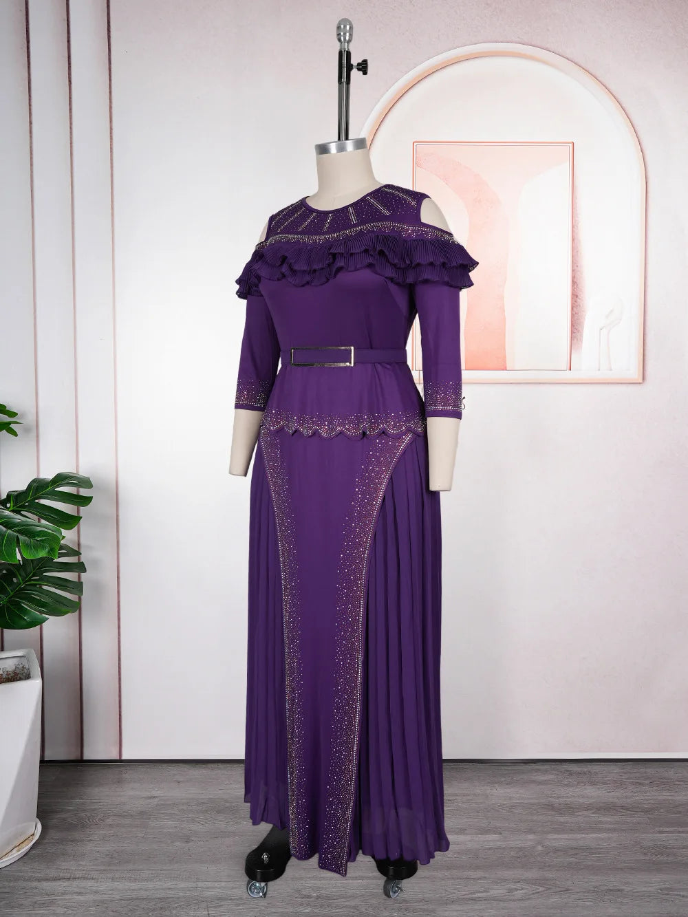 Wedding Party Prom Dress Dubai African Women Luxury Ruffle Pleated Long Dress Ankara Dashiki Turkey Clothes Formal Occasion Gown