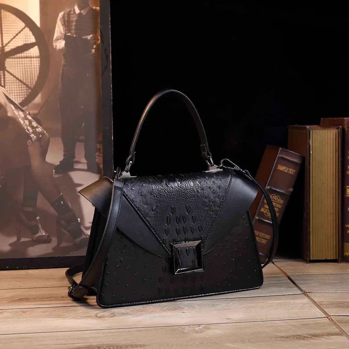 Luxury Designer Cowhide Handbag | High-Quality Crocodile Print Satchel | Premium Women's Single Shoulder & Crossbody Fashion Bag Luxegan