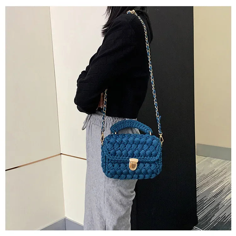 DIY Fashion Knitted Rope Woven Tote | Casual Chain Shoulder Bag Luxegan
