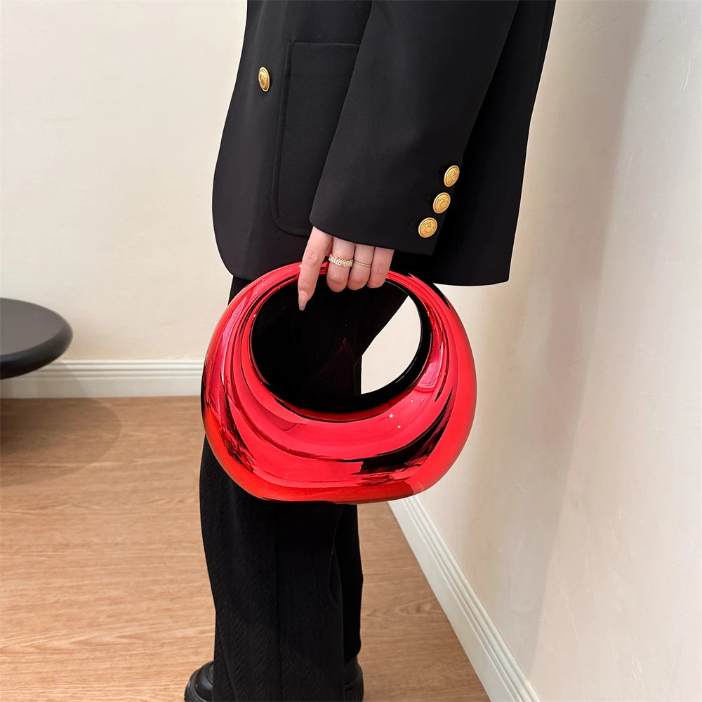 Golden Evening Handbag | Round Handle PVC Wrist Bag & Luxury Designer Clutch Luxegan