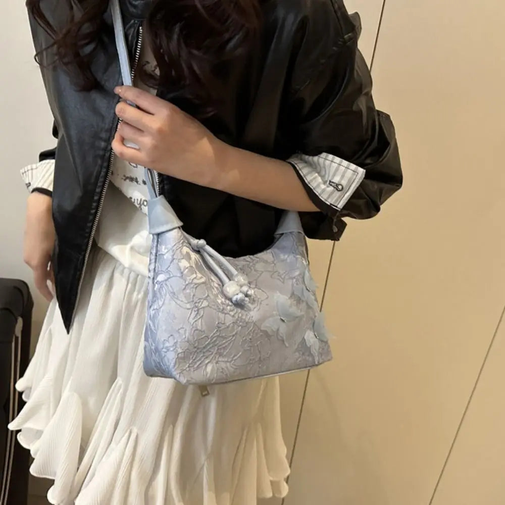 Retro Embroidered New Chinese Style Handbag | Canvas Butterfly Hanfu Shoulder Bag | Elegant Cheongsam Accessory | Vintage Zipper Tote for Weddings and Formal Events Luxegan