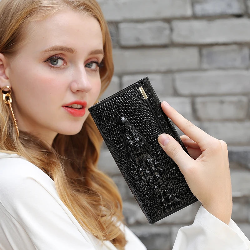 Women PU Leather Handbag Crocodile Pattern Long Wallet Large Capacity Clutch Phone Bag Coin Purse Card Card Holder for Party