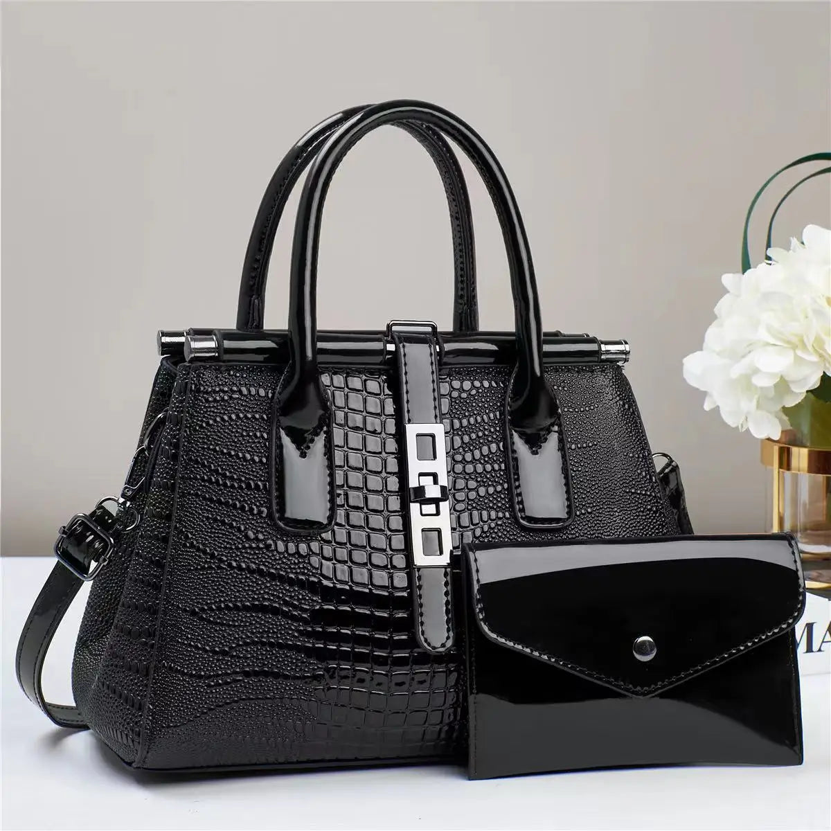 Hard PU Crocodile Pattern Designer Handbag | Large Capacity Crossbody Tote Luxegan