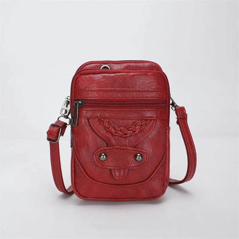 Vintage Designer Ruched Mini Crossbody Bag | Soft PU Leather Solid Shoulder Purse & Phone Handbag - view 8