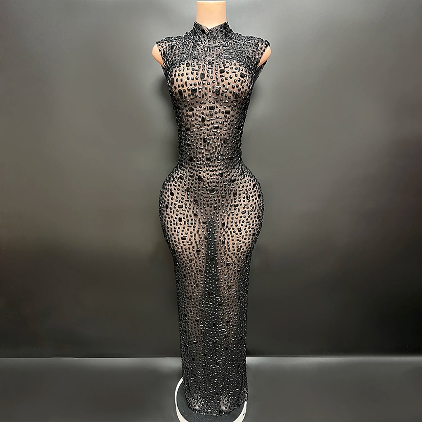 Luxurious Rhinestone Celebration Party Dress | Sparkling Couture Baby Shower Gown | One-Shoulder Turtleneck Medium-Stretch Sheath Dress Luxegan