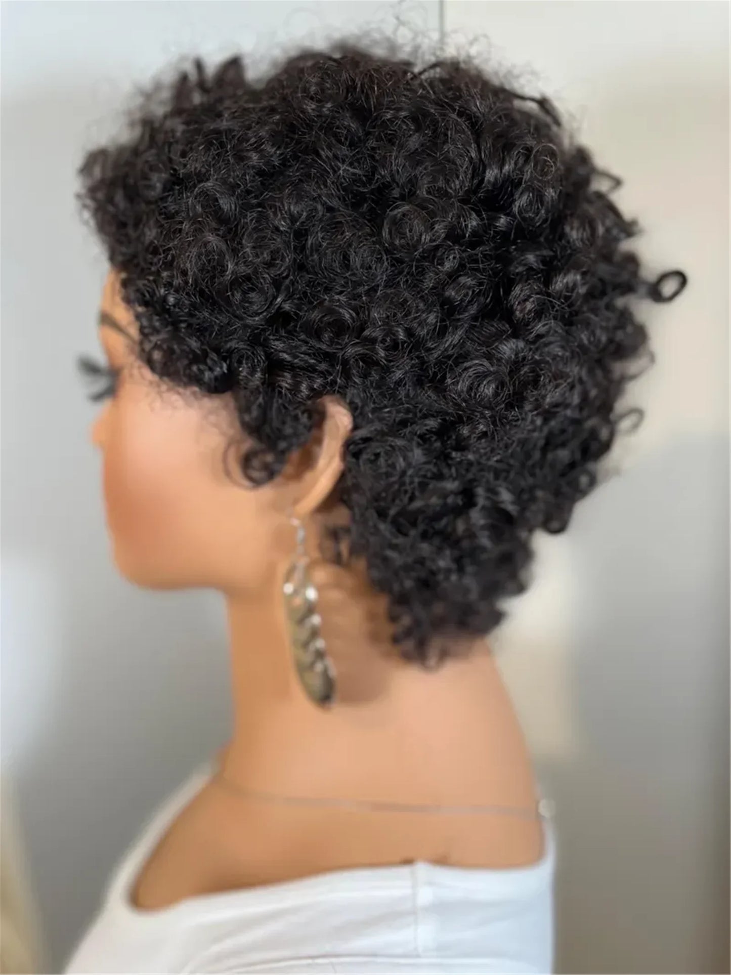 4 Inch Kinky Curly Human Hair Wig | Short Wig with Bangs Luxegan