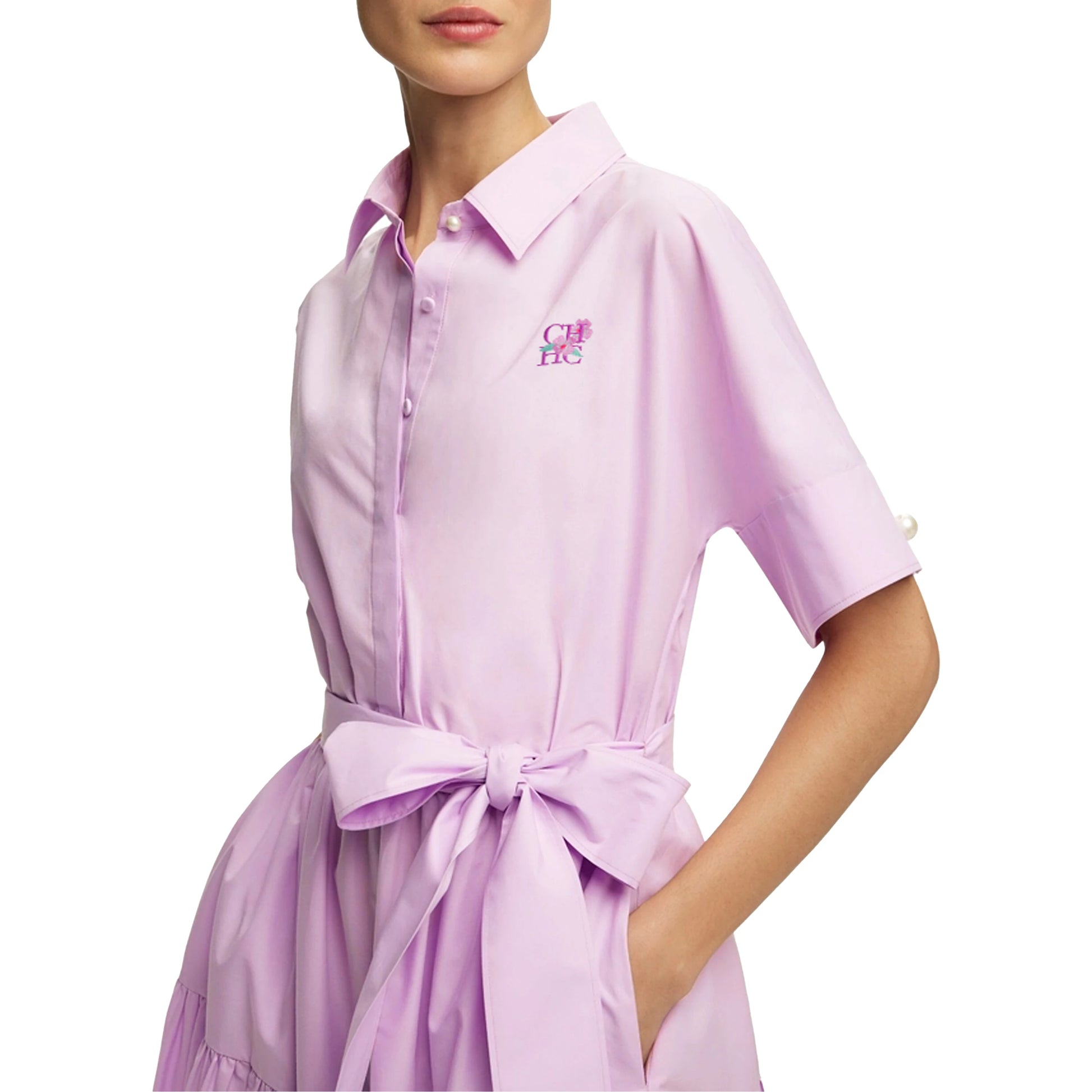 Lapel Collar Short Sleeve Bow Belt Embroidered Fringe A-Line Midi Dress | Elegant Office Lady Casual Shirt Dress Luxegan