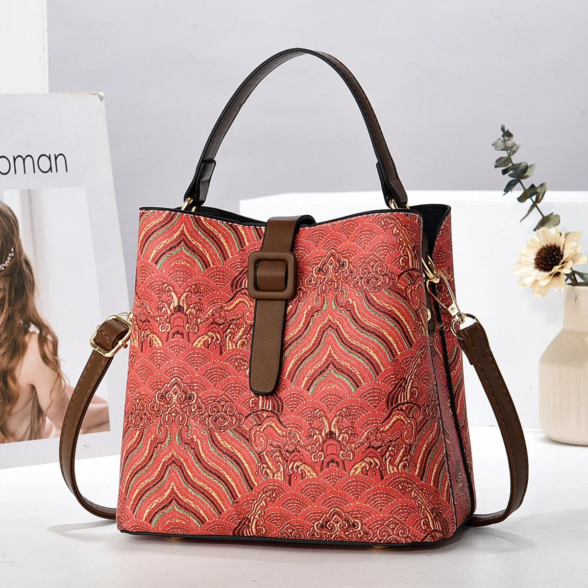 Large-Capacity Bucket Bag | Embroidered Floral Crossbody & Shoulder Bag Luxegan