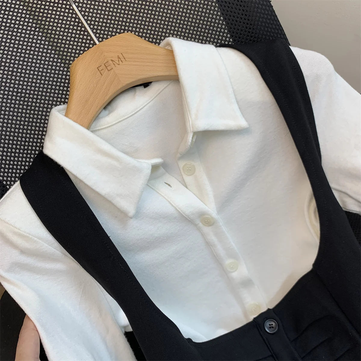 Women's Two-Piece Sexy Chic Halter Dress Set | Fashionable Polo Neck Button-Up Shirt & Slim Mini Dress | Casual Solid Color Autumn/Winter A-Line Outfit Luxegan