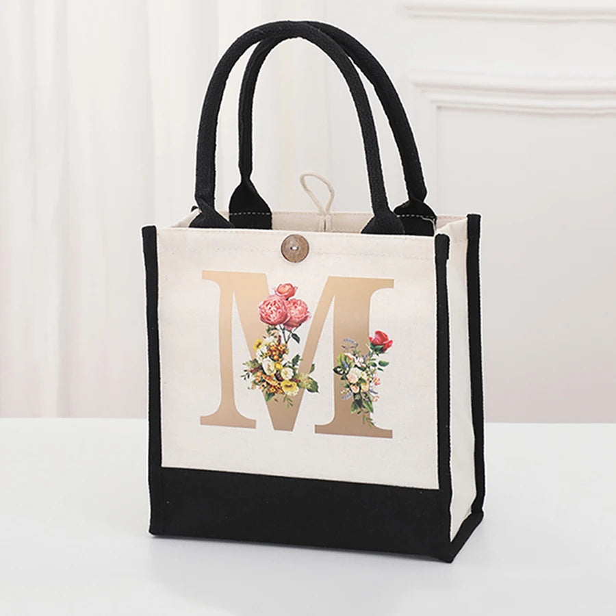 Fashionable Initial Canvas Travel Tote | Large Capacity Reusable Shopping & Storage Bag | Trendy Personalised Letter Print Handbag Luxegan