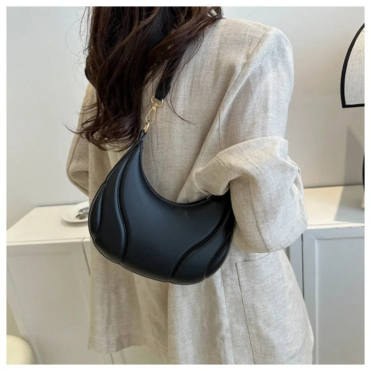 Y2K Retro Leather Hobo Bag | Soft Solid Color Shoulder & Crossbody Luxegan