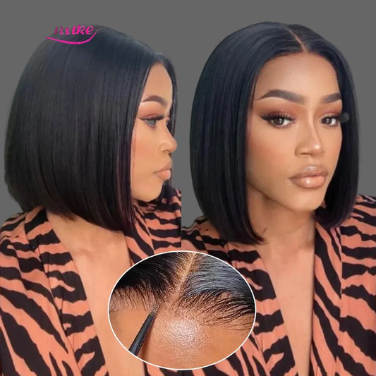 10-Inch Glueless Bob Wig | Sophisticated 4x4 HD Transparent Lace Closure | Elegant "Ready to Wear" Brazilian Human Hair | "Dignified" Pre-Cut Lace Straight Remy Wig for Radiant Versatile Styling Luxegan