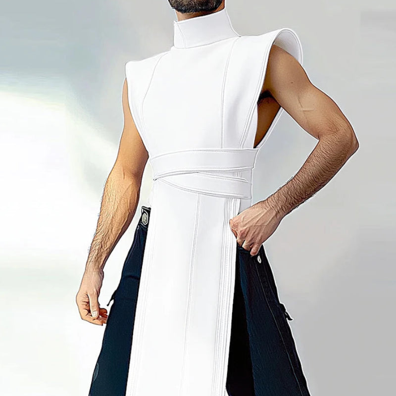 Semi-High Neck Long-Style Tank Top | Sophisticated Irregular Hem Silhouette | Elegant "Sleeveless" Spring and Autumn Top | "Dignified" Jersey Knit Vest for Radiant Versatile Styling Luxegan