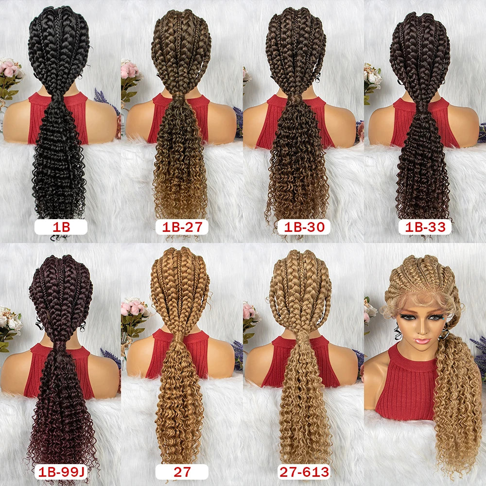  28" Burgundy Knotless Braids Wig with Curly Ends | Lace Front | Baby Hair Luxegan