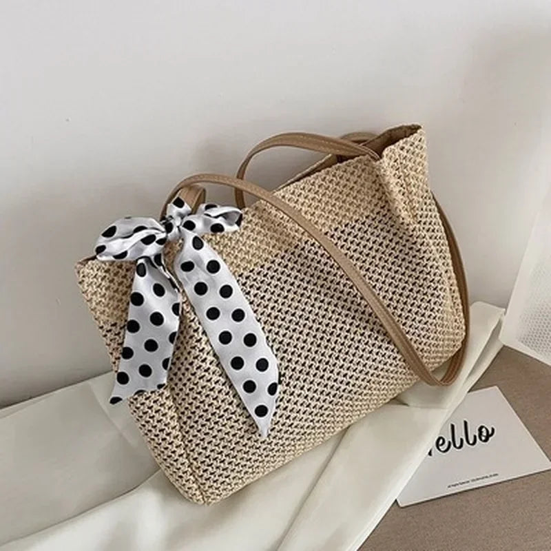 Straw Woven Handbag | Large Capacity Scarf Tote & Armpit Bag Luxegan