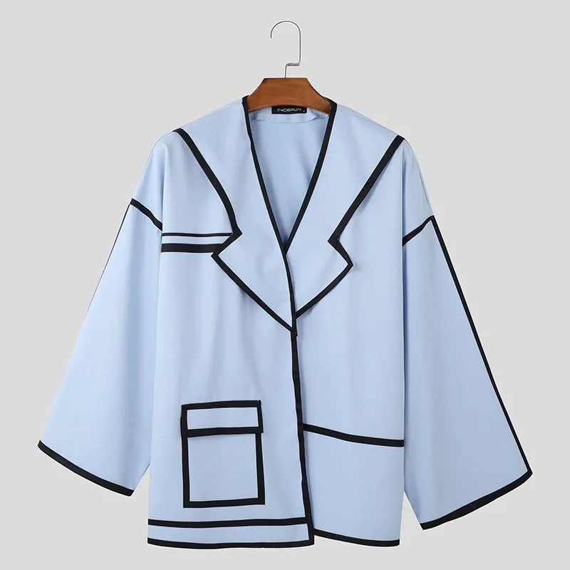 Patchwork Lines Personality Blazer | Sophisticated Splicing Design Suit Coat | Elegant "Loose Fit" Spring and Summer Outerwear | "Dignified" Solid Long-Sleeved Blazer for Radiant Versatile Styling Luxegan