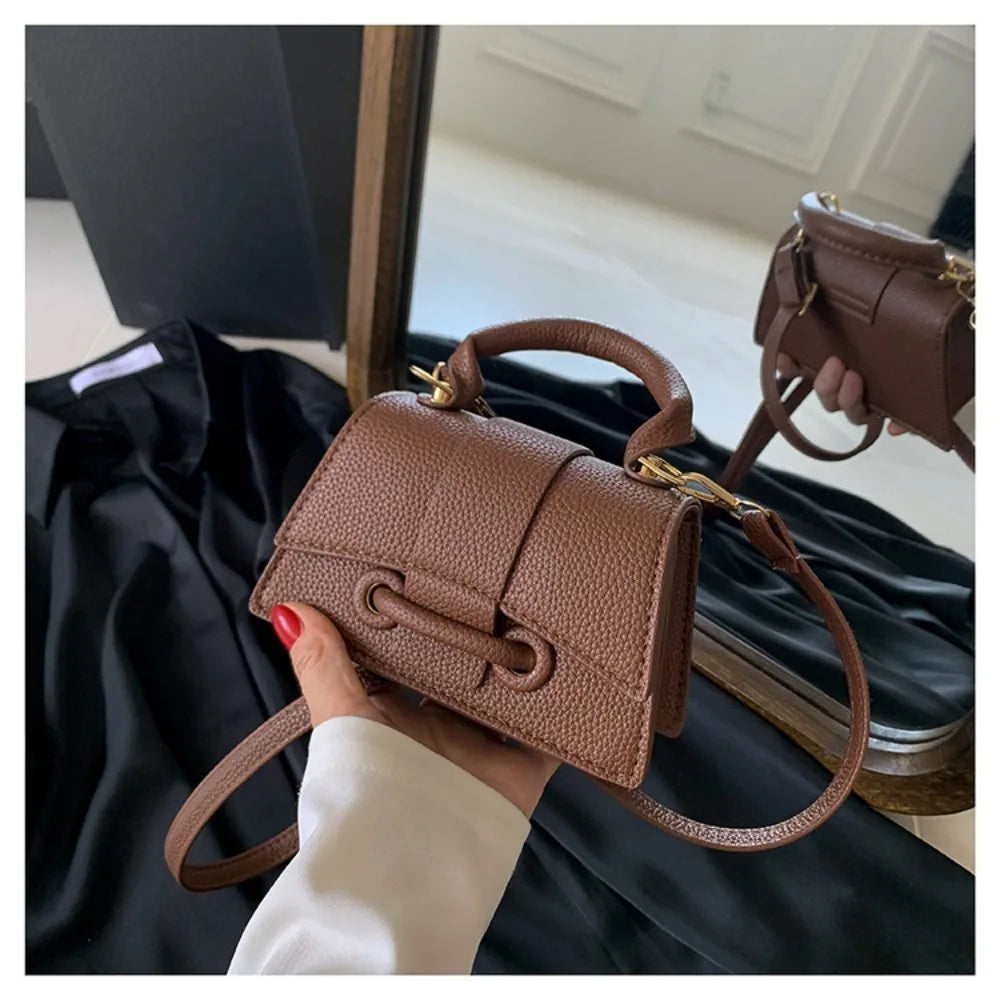High Quality Fashion PU Leather Bag | Solid Color Shoulder Crossbody Bag & Cute Buckle Square Bag (Hand Carry Small Messenger Bag) Luxegan