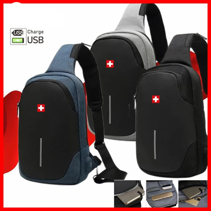 MILITARY Brand Anti-Theft Crossbody Chest Bag | New Men's Waterproof Shoulder Bag | Large Capacity Water-Repellent Travel Pack | Premium Oxford Unisex Flap Sling Bag with Multi-Pocket Interior Luxegan