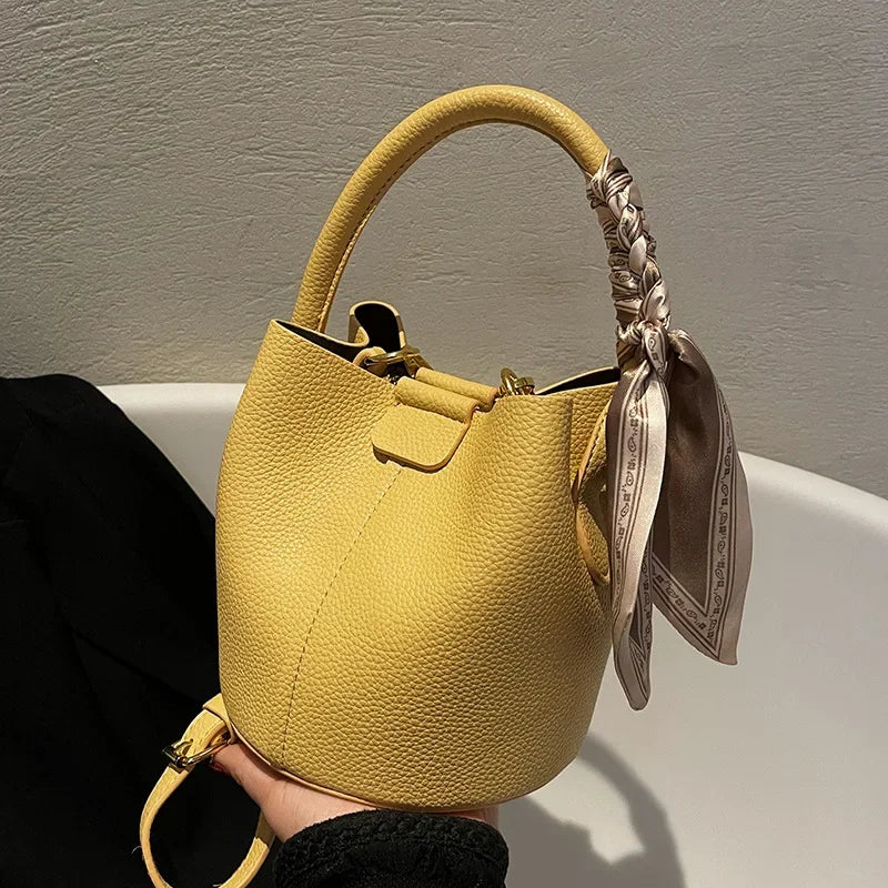 Fashion Women’s Bucket Bag | Autumn/Winter Luxury Brand Design Crossbody Bag | High-End PU Leather Portable Handbag | Sophisticated Minimalist Shoulder Bag with Interior Slot Pocket Luxegan