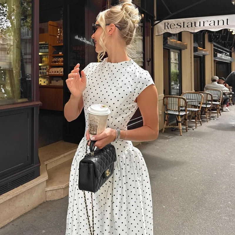 Elegant Polka Dot Fit-and-Flare Maxi Dress Luxegan