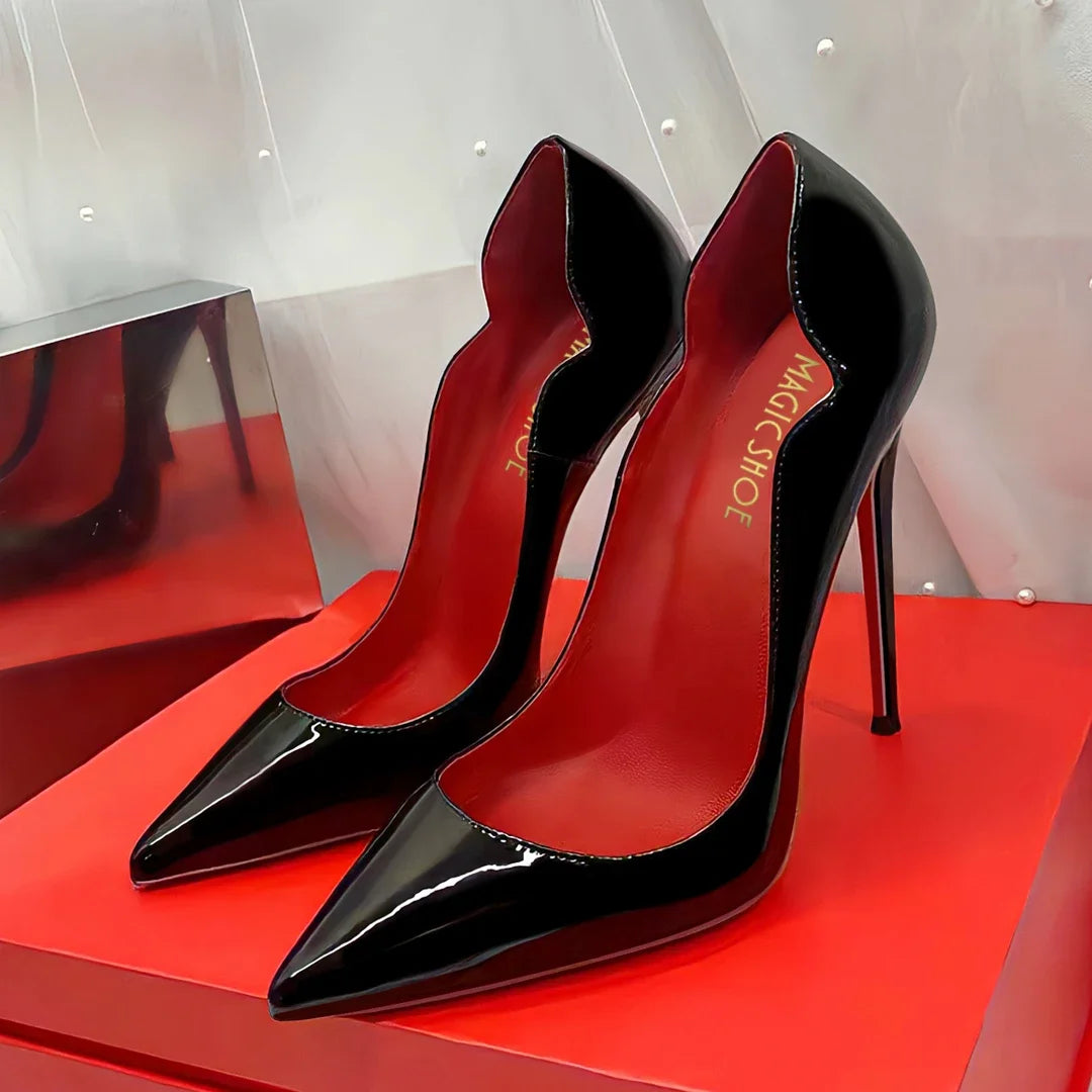 New Spring/Summer 12cm Ultra Shallow Stiletto | Sophisticated Black Red-Bottom High Heels | Elegant "Handmade Patent Leather" Silhouette | "Dignified" Sexy Pointed Single Shoes for Radiant Versatile Styling Luxegan