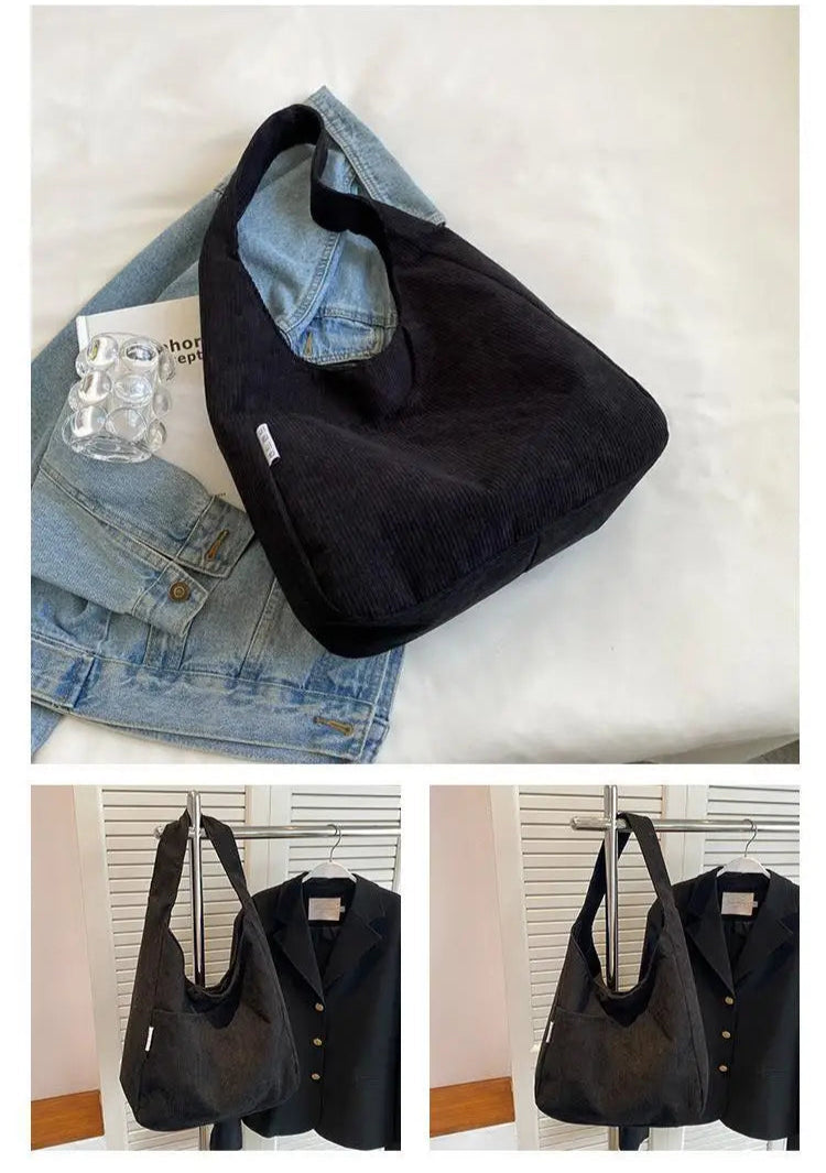 Canvas Corduroy Tote Bag | Simple Casual Large Capacity & Solid Shopper Bag Luxegan