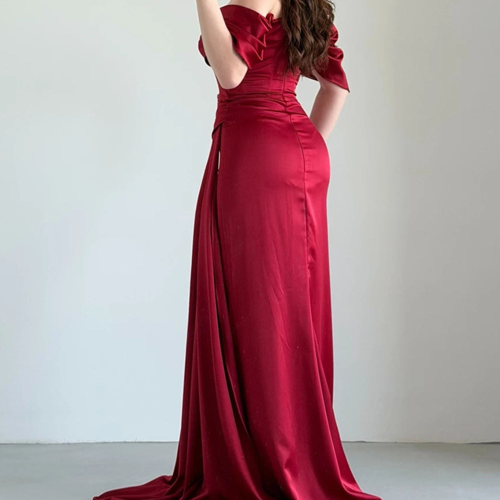 Crystal Draped A-Line Prom Dress | Off-Shoulder Sleeveless Floor-Length Evening Gown Luxegan