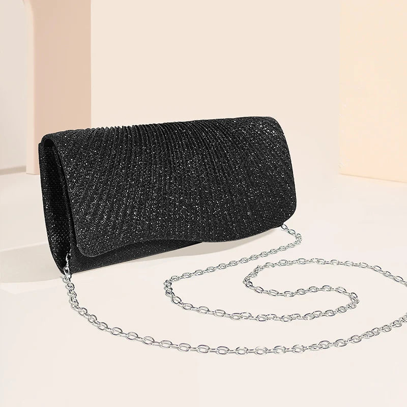 Women's Fold Glitter Handbag | Shiny Envelope Clutch & Pleated Mini Purse Luxegan