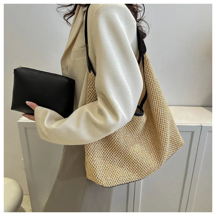 Casual Beach Summer Woven Bag | One-Shoulder Seaside Travel Straw Bag & Handbag Luxegan