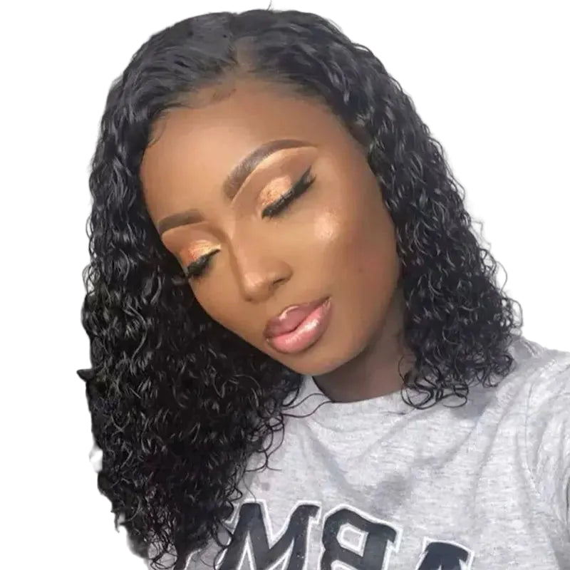 Water Wave Short Bob Lace Wig | 13x4 Transparent Lace Front & 4x4 Lace Closure Options | 150% & 180% Density Pre-Plucked Brazilian Remy Human Hair Kinky Curly Bob Wig for Women (4-16 Inch) Luxegan