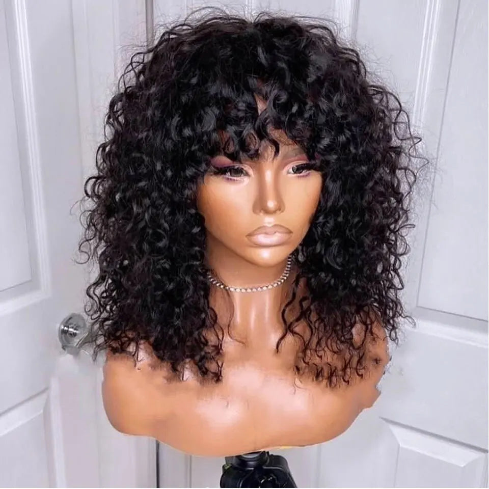 Black Pearl Curly Wigs Perruques Cheveux Humains Fringe Wig Jerry Curly Wig With Bangs Human Hair Short Pixie Cut Wigs Human Hai