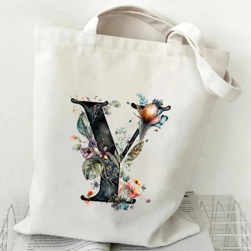 Harajuku Letter & Flower Canvas Tote | Eco Reusable Shopping Bag Luxegan