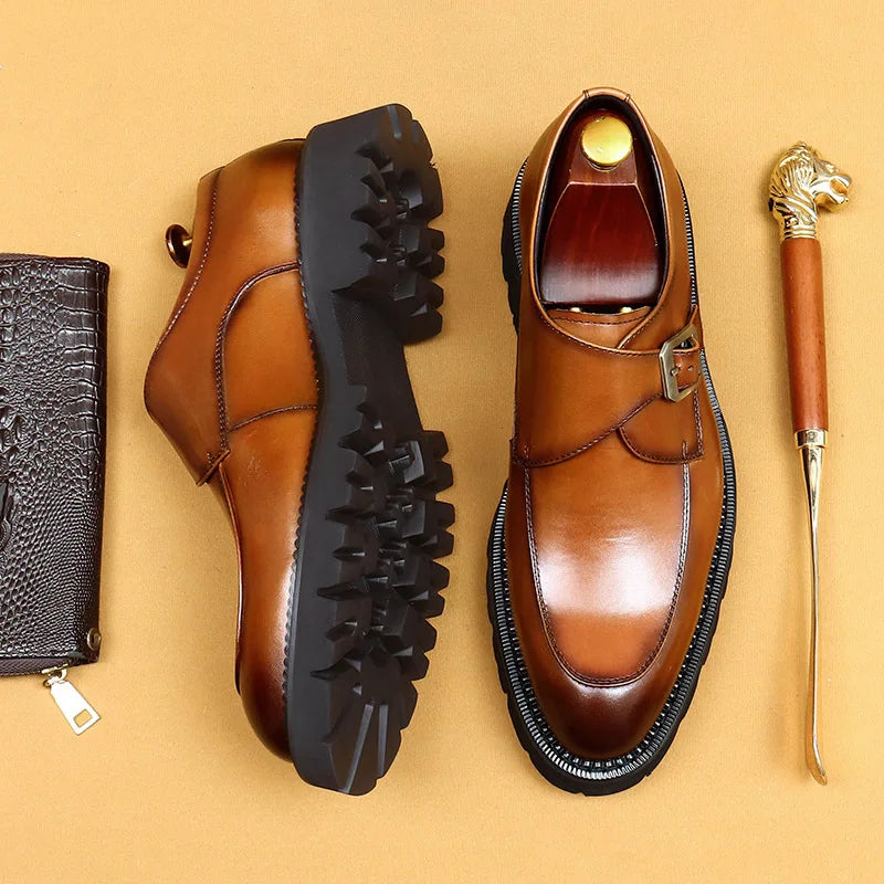 European Luxury Men's Sneakers | Sophisticated Double Monk Strap Cow Leather Footwear | Elegant "Wingtip Brogue" Silhouette | "Dignified" Round-Toe Casual Shoes for Radiant Versatile Office & Party Styling Luxegan