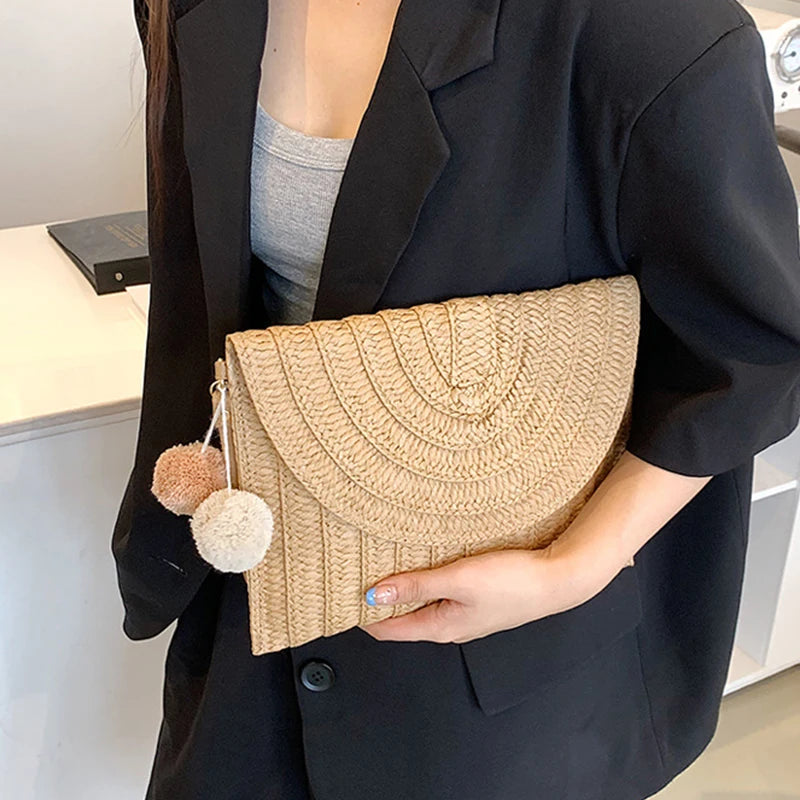 Summer Woven Braided Handbag | Handmade Envelope Shoulder Bag & Beach Tote Luxegan