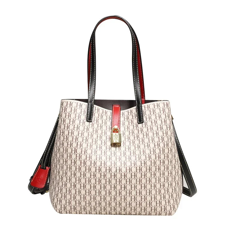 Premium Versatile Leather Crossbody Bag | Ladies Large Capacity Daily Commuter Tote Bag (Letter Print Design, Fashion Casual) Luxegan