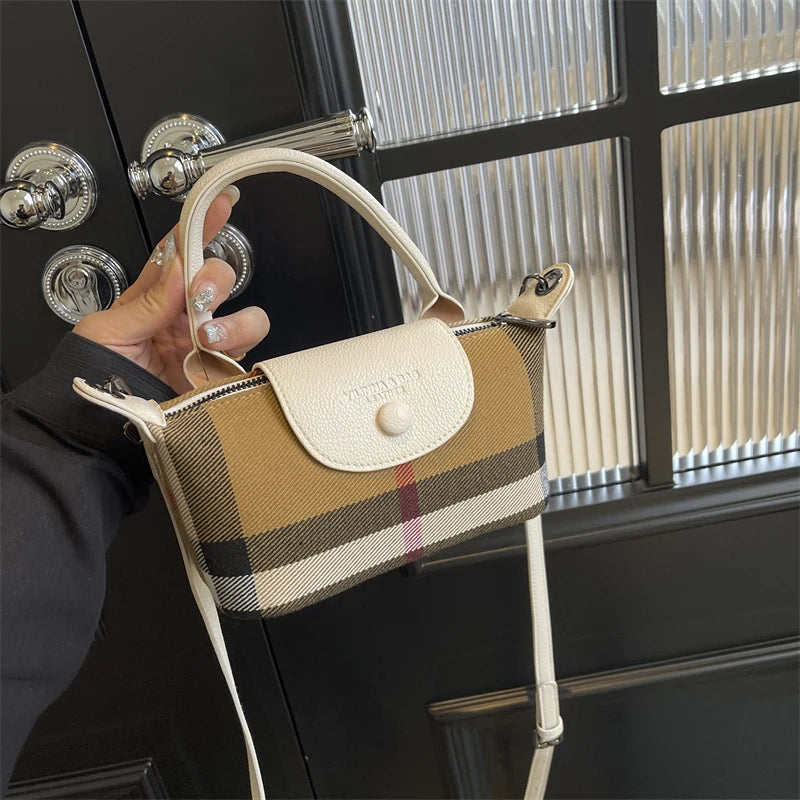 Fashion Check Pattern Dumpling Bag | Soft Bucket Crossbody Luxegan