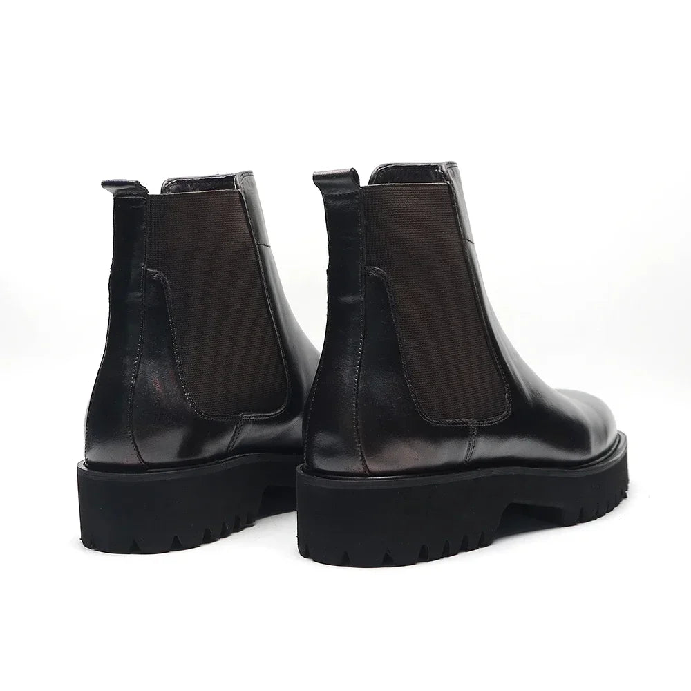 British Style High Top Men's Chelsea Boots | Classic Luxury Genuine Leather (Height Increasing, Elastic Band) Luxegan