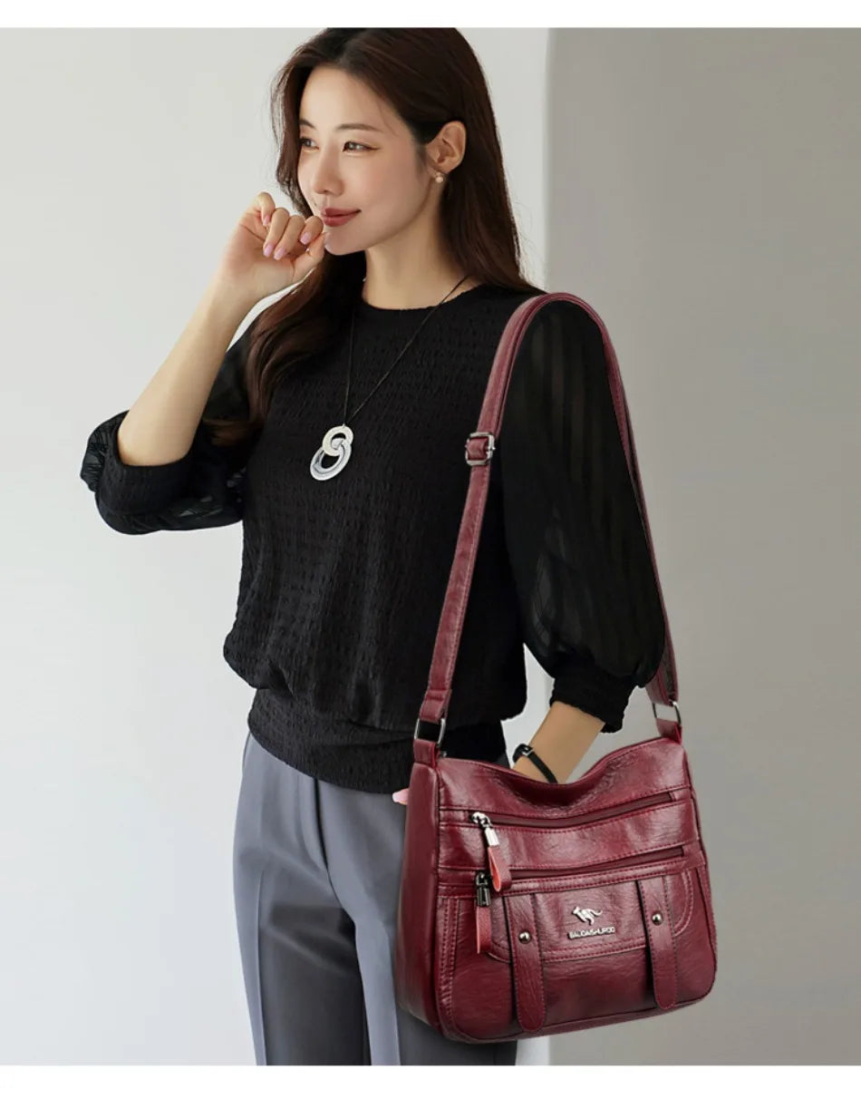 Luxury Designer PU Leather Messenger Bag | High-Quality Sequined "Letter" Crossbody for Women | Versatile Four-Season Flap Shoulder Bag with Triple Interior Pockets Luxegan