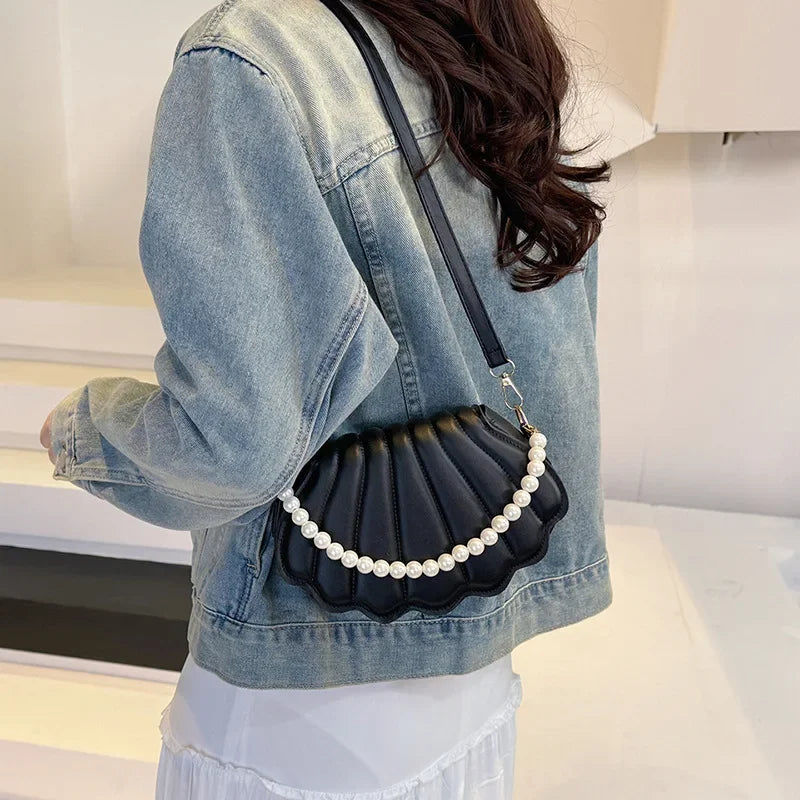 Minimalist Shell Shoulder Bag | Sophisticated "Pearl Decorated" Silhouette | High-End TPU Leather Handbag | "Dignified" High-Performance Cute Crossbody for Radiant Versatile Styling Luxegan