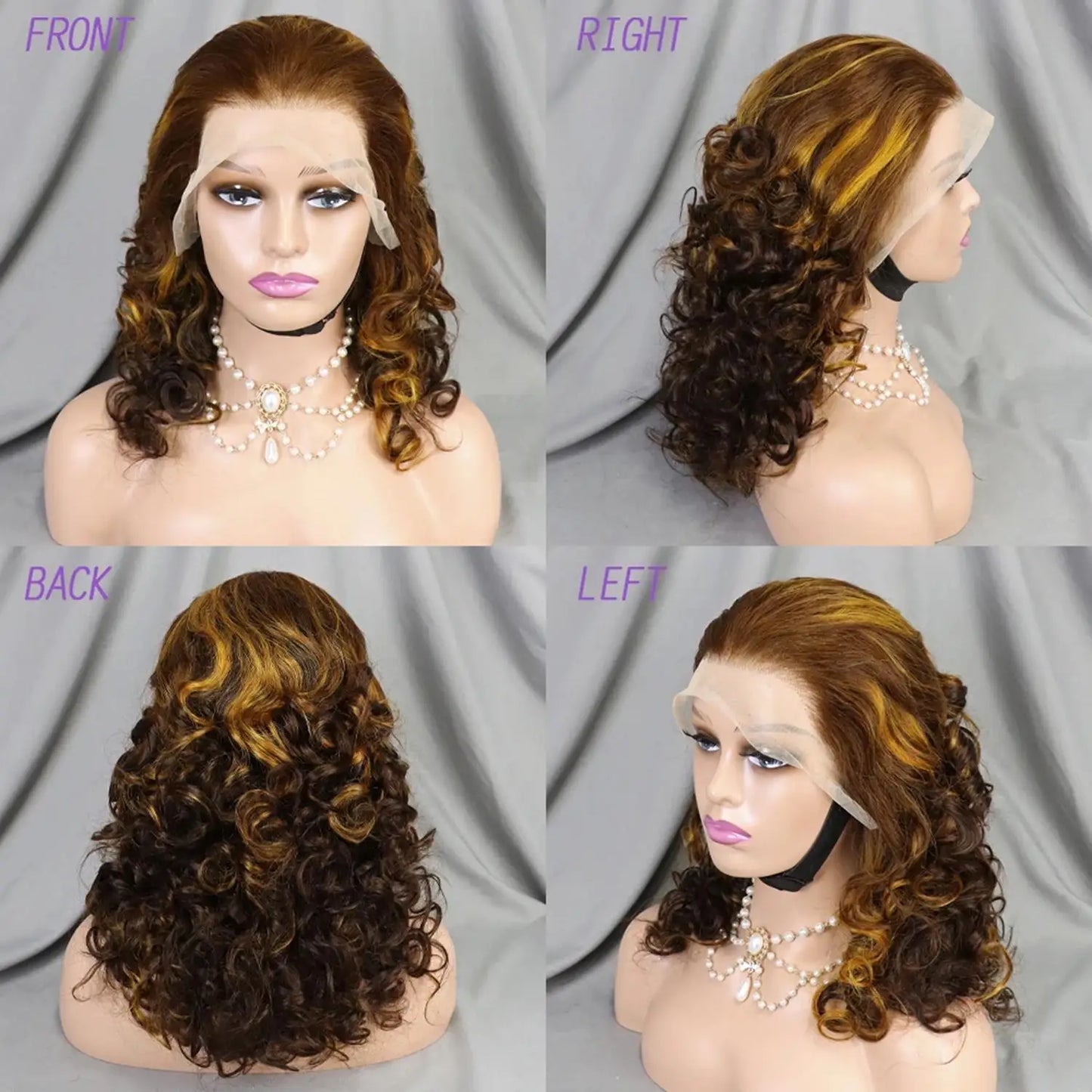 250% Density Bouncy Curly Burgundy Wig | Sophisticated 13x4 HD Transparent Lace Frontal | Elegant Double Drawn Brazilian Human Hair | "Dignified" 16-Inch Loose Wave Curly Remy Wig for Radiant Versatile Styling Luxegan