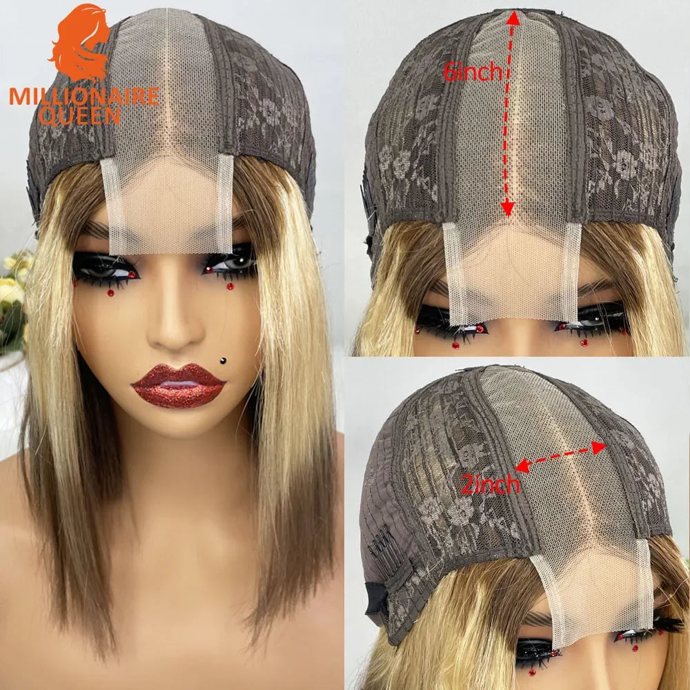 Highlight P4/30 Brown Vietname Bone Straight Bob Wig Super Double Drawn Human Hair 2x6 Glueless Lace Closure Wig For Black Women