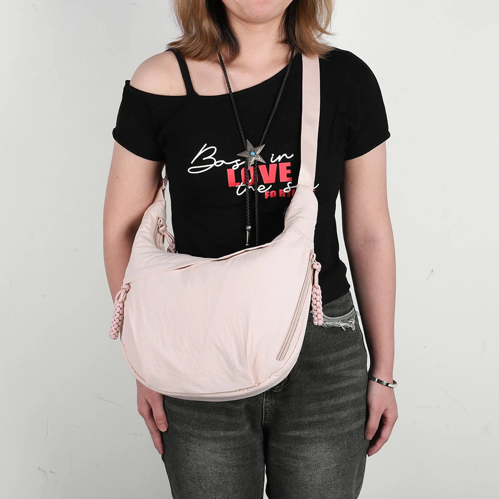 Versatile Nylon Crossbody Bag | Fashionable Zippered Tote Handbag | Adjustable Strap Hobo Shoulder Bag | Lightweight Casual Sling Bag for Outdoor Travel & Daily Use Luxegan