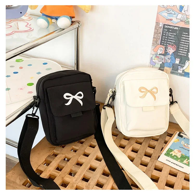 Women’s Fashion Bow Shoulder Bag | Trendy Adjustable Strap Crossbody | Fresh & Sweet Nylon Daily Messenger Bag & Hobo Sling Luxegan