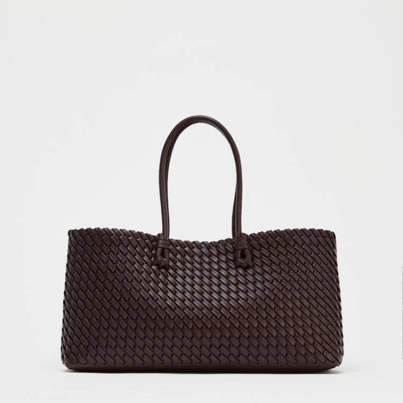 ELONGATED WOVEN SHOPPER BAG | Fashionable Top Handle Tote & Women's Shoulder Handbags (Luxury Design for Everyday Style) Luxegan