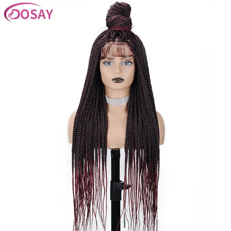 36" Full Lace Braided Wigs Synthetic Hair Box Braids Lace Front Wigs Knotless Braided Wigs For Black Women Braiding Wigs African Luxegan