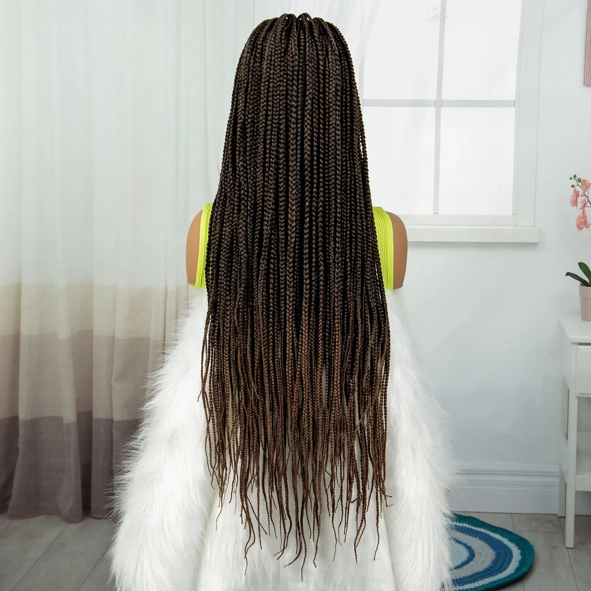 Synthetic Braided Wig Synthetic Hair Lace Front Wigs Box Braided Wigs for Black Women 36 Inches Micro Braids Wigs with Baby Hair Luxegan
