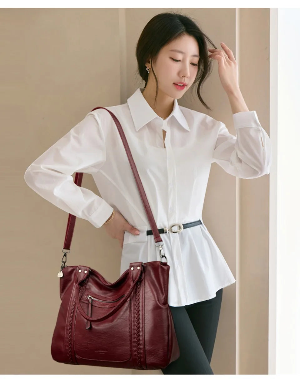 Genuine Brand Luxury Soft Leather Shoulder Bag | Designer Microfiber Crossbody for Women | Hot Casual Tote Messenger with Sequined Accents Luxegan